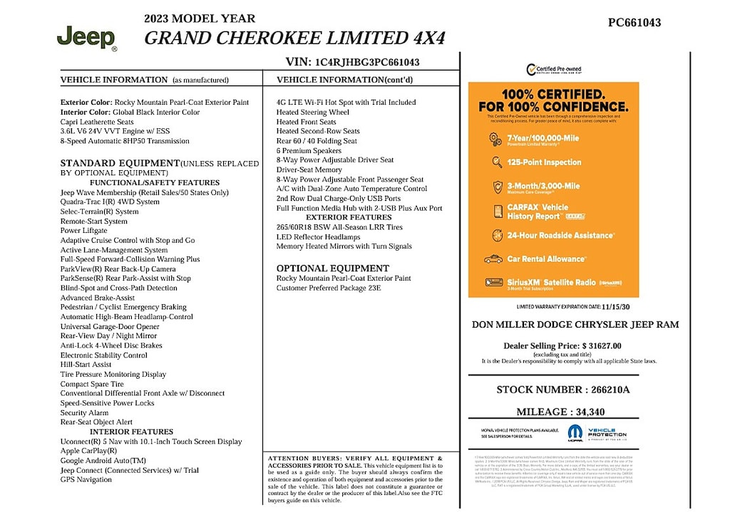 Certified 2023 Jeep Grand Cherokee Limited 4x4
