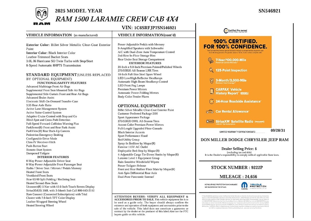 Certified 2025 Ram 1500 Laramie Crew Cab 4x4 57 Box