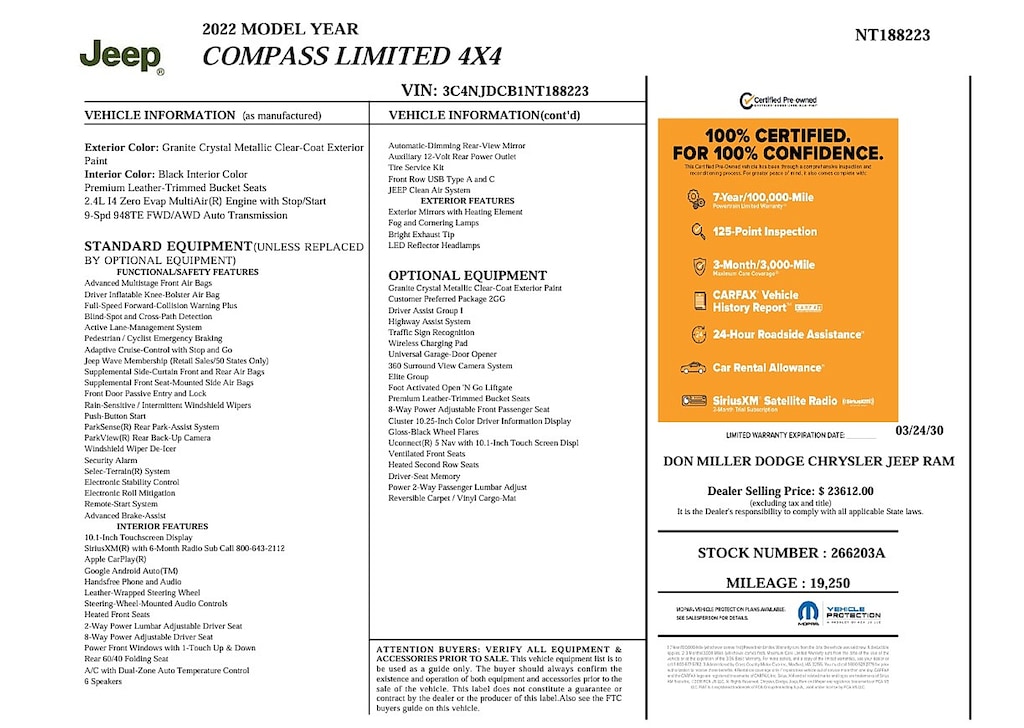 Certified 2022 Jeep Compass Limited 4x4
