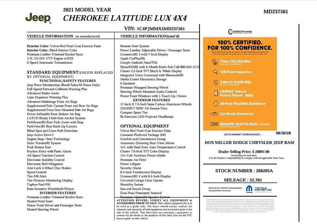 Used 2021 Jeep Cherokee Latitude Lux 4x4