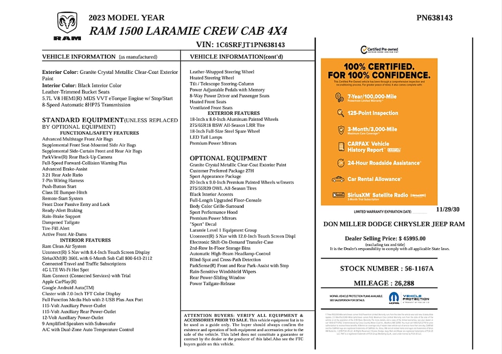Certified 2023 Ram 1500 Laramie Crew Cab 4x4 57 Box