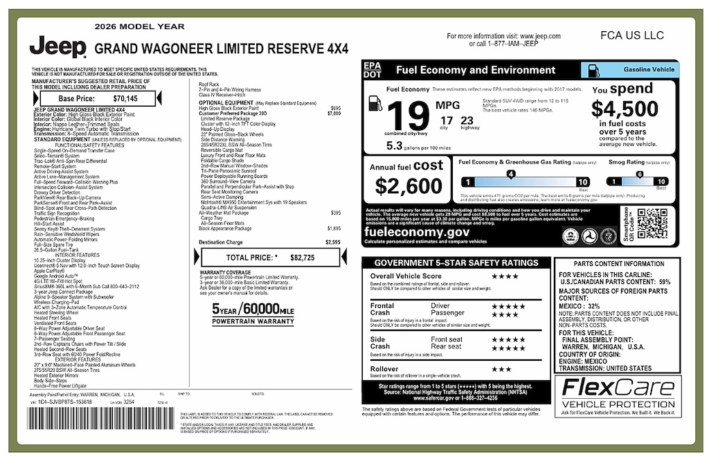 New 2026 Jeep Grand Wagoneer Limited Reserve Sport Utility