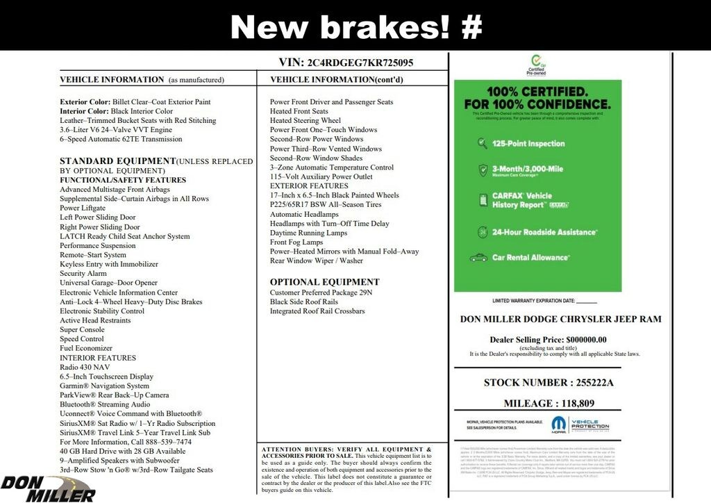 Certified 2019 Dodge Grand Caravan GT Van Passenger Van