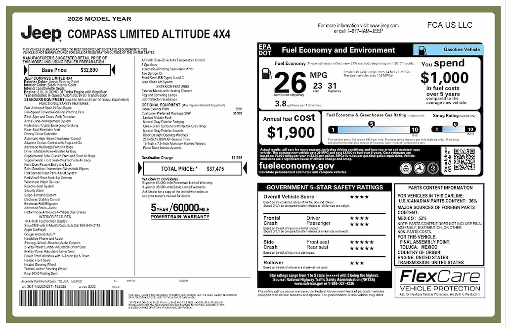 New 2026 Jeep Compass Limited Altitude Sport Utility