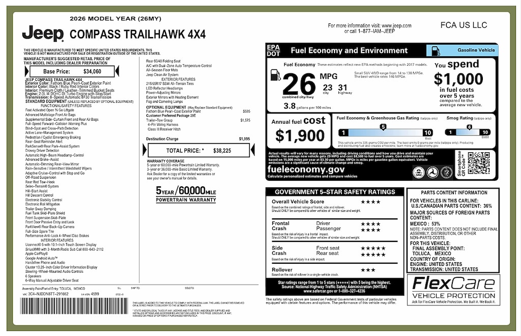 New 2026 Jeep Compass Trailhawk Sport Utility