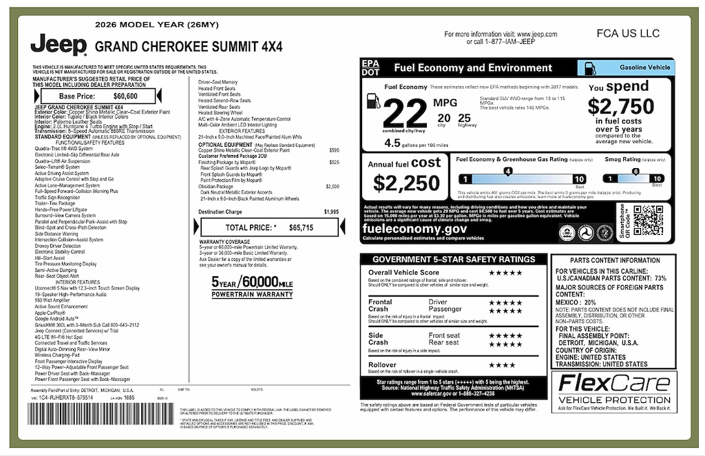 New 2026 Jeep Grand Cherokee Summit 4x4 Sport Utility