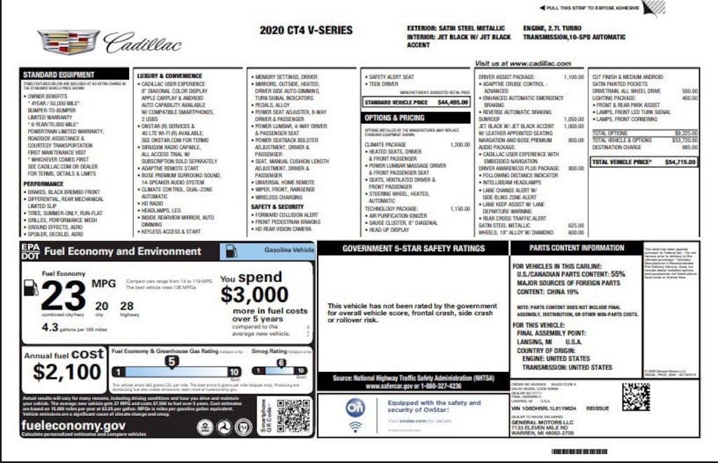 Used 2020 CADILLAC CT4-V V-Series Sedan