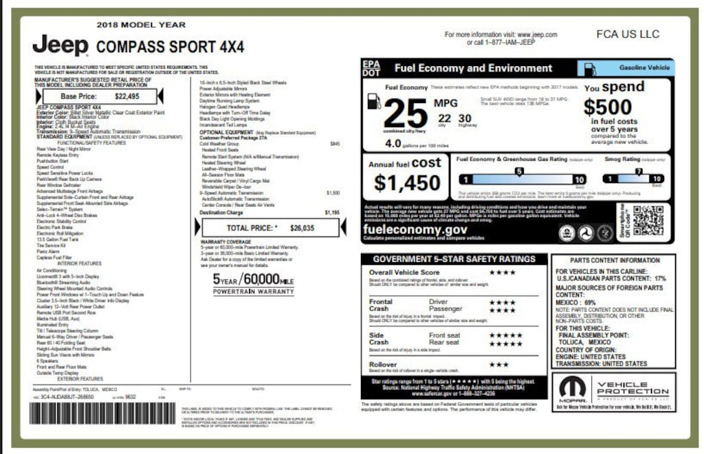 Used 2018 Jeep Compass Sport 4x4 SUV