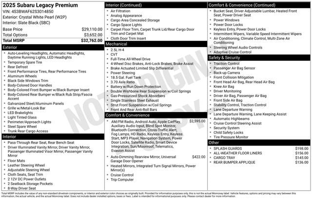 2025 Subaru Legacy Premium -
                  Yorkville, NY