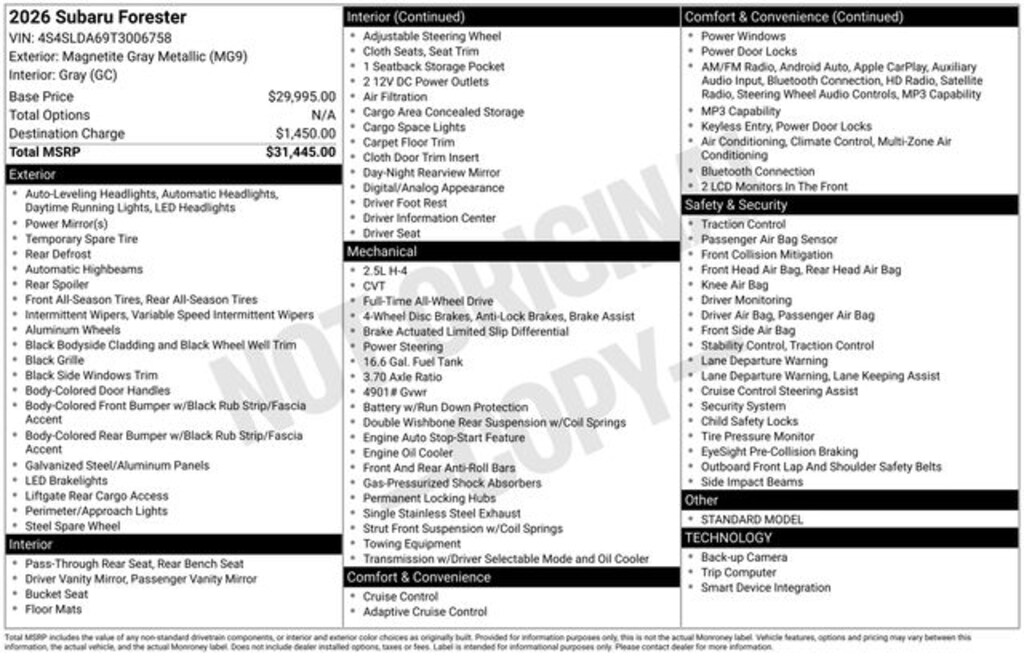 New 2026 Subaru Forester Base SUV