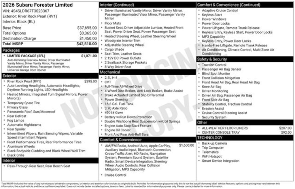 New 2026 Subaru Forester Limited SUV