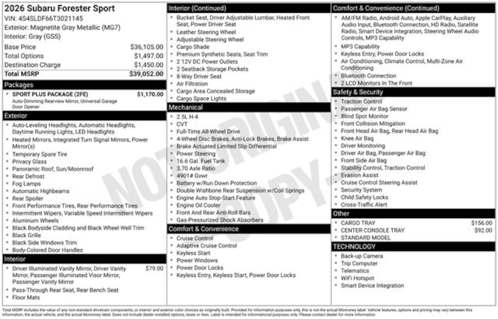 New 2026 Subaru Forester Sport SUV