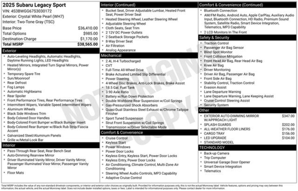 New 2025 Subaru Legacy Sport Sedan