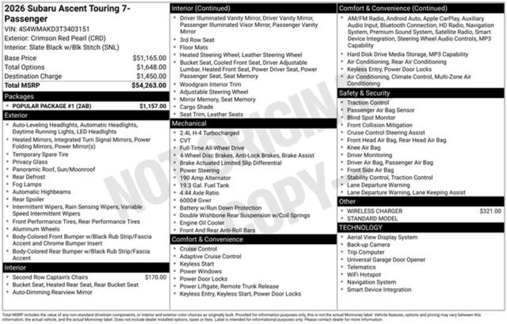 New 2026 Subaru Ascent Touring SUV
