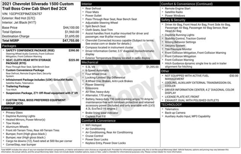 Used 2021 Chevrolet Silverado 1500 Custom Trail Boss Truck