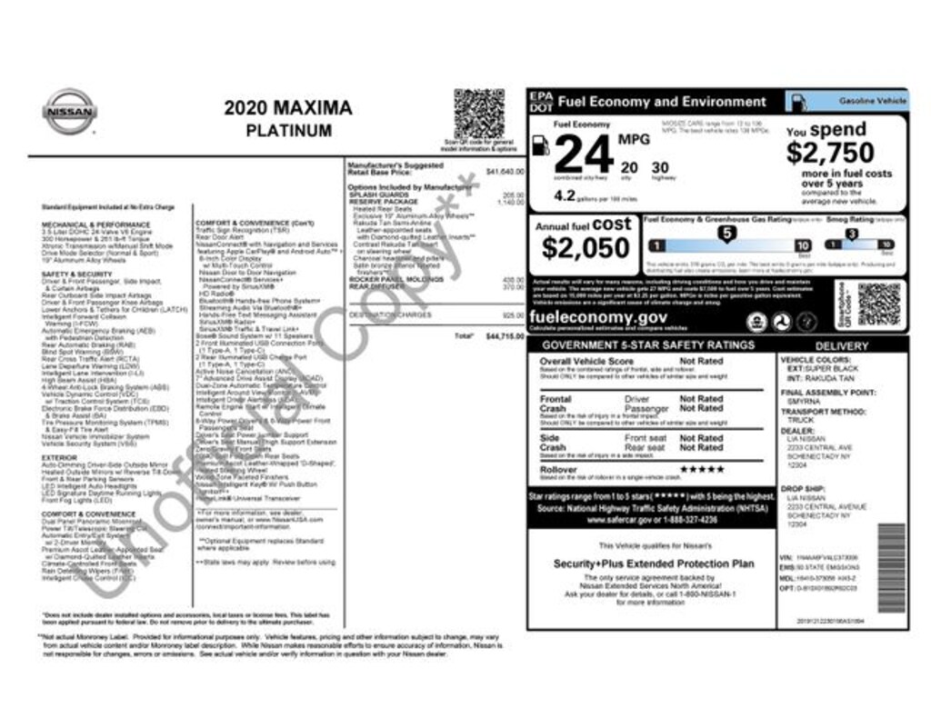 Used 2020 Nissan Maxima Platinum Sedan