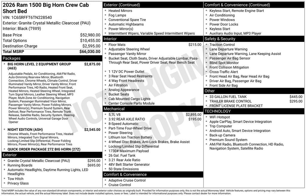 New 2026 Ram 1500 Big Horn Pickup