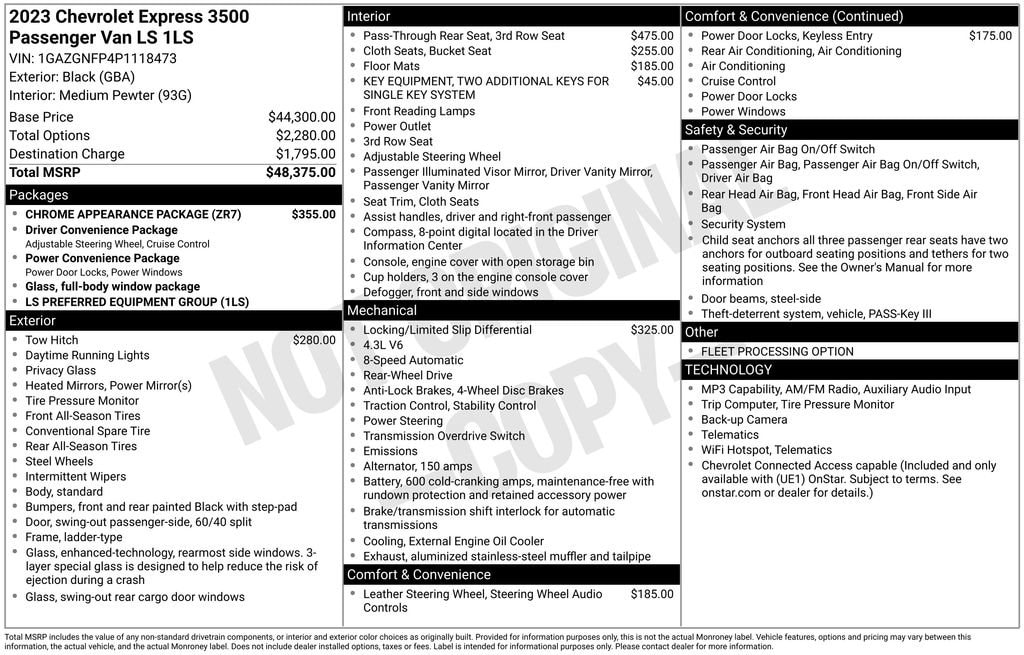 Used 2023 Chevrolet Express Passenger 3500 LS Van