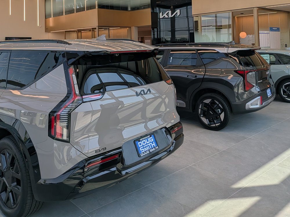 A Kia SUV on display in the Doug Smith Kia showroom