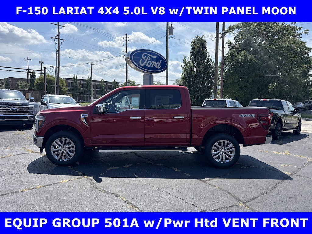 New 2025 Ford F-150 Lariat 4x4 5.0L V8 w/Twin Panel Moon-Tow Haul Pkg Crew Cab Pickup