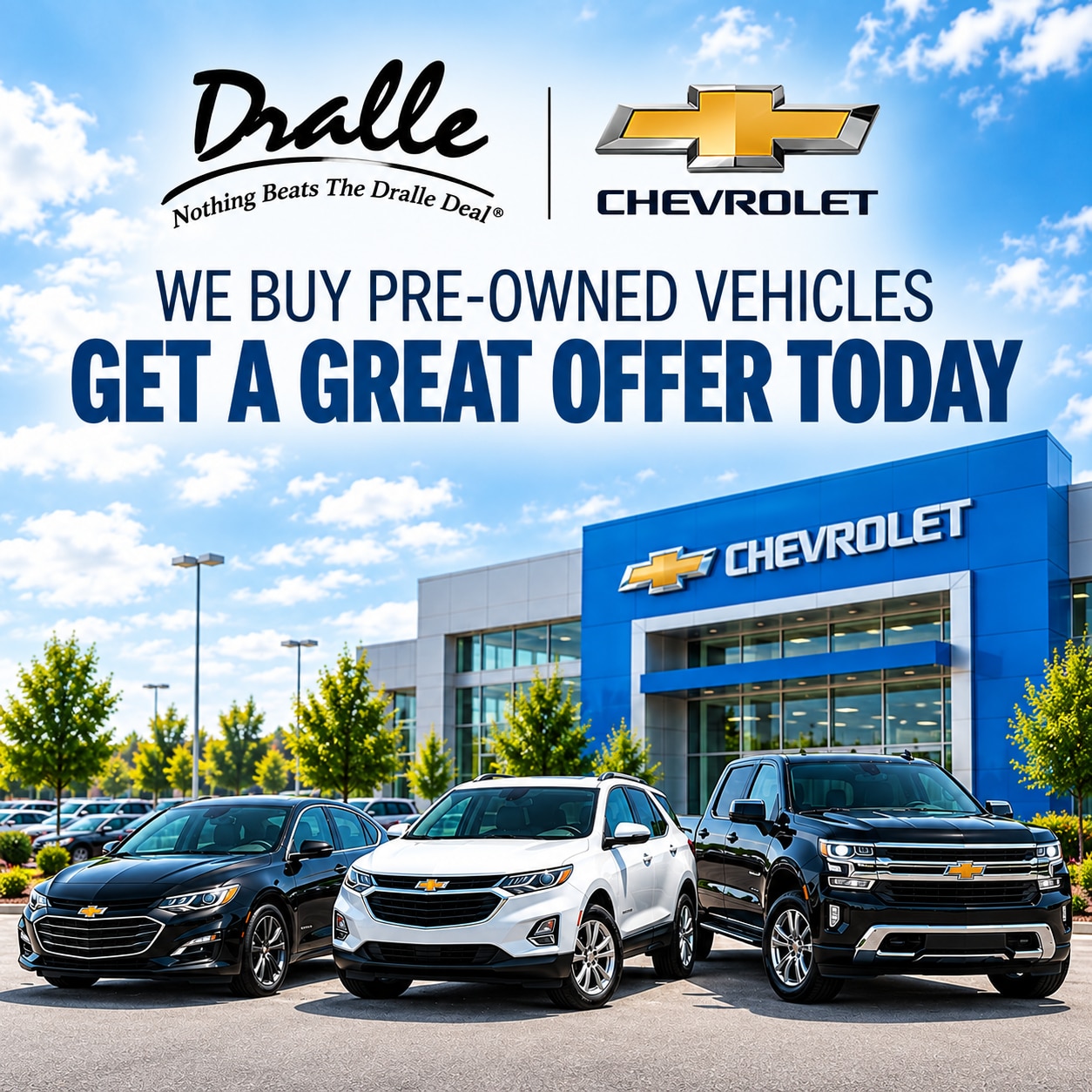 Dralle Chevrolet buys pre-owned cars, trucks, and SUVs in Peotone, Illinois