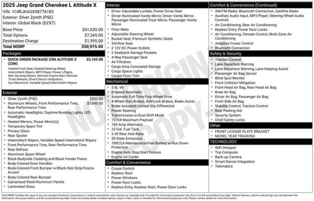 New 2025 Jeep Grand Cherokee L ALTITUDE X 4X4 Sport Utility