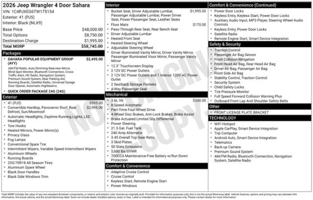 New 2026 Jeep Wrangler 4-DOOR SAHARA Sport Utility