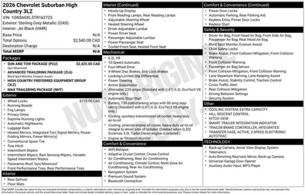 New 2026 Chevrolet Suburban High Country SUV