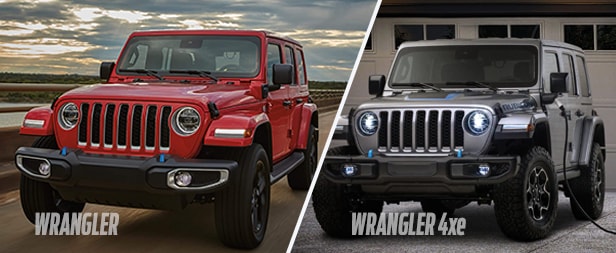 2023 Jeep wrangler and 2023 Jeep wrangler-4xe side by side comparison photo