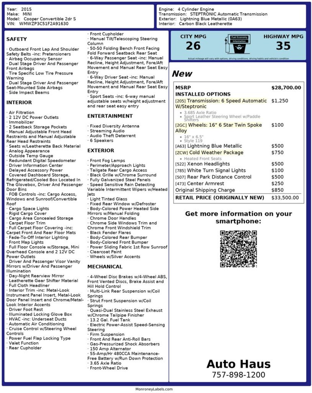 Used 2015 MINI Cooper S Base Convertible