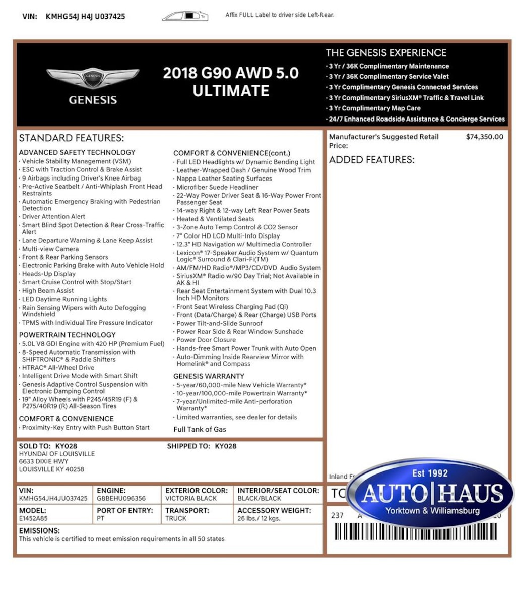 Used 2018 Genesis G90 5.0 Ultimate Sedan