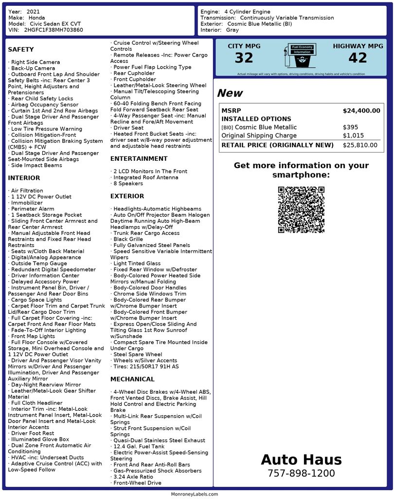 2021 Honda Civic EX's photo