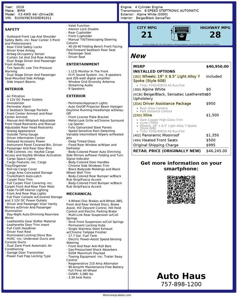 2016 BMW X3 xDrive28i's photo