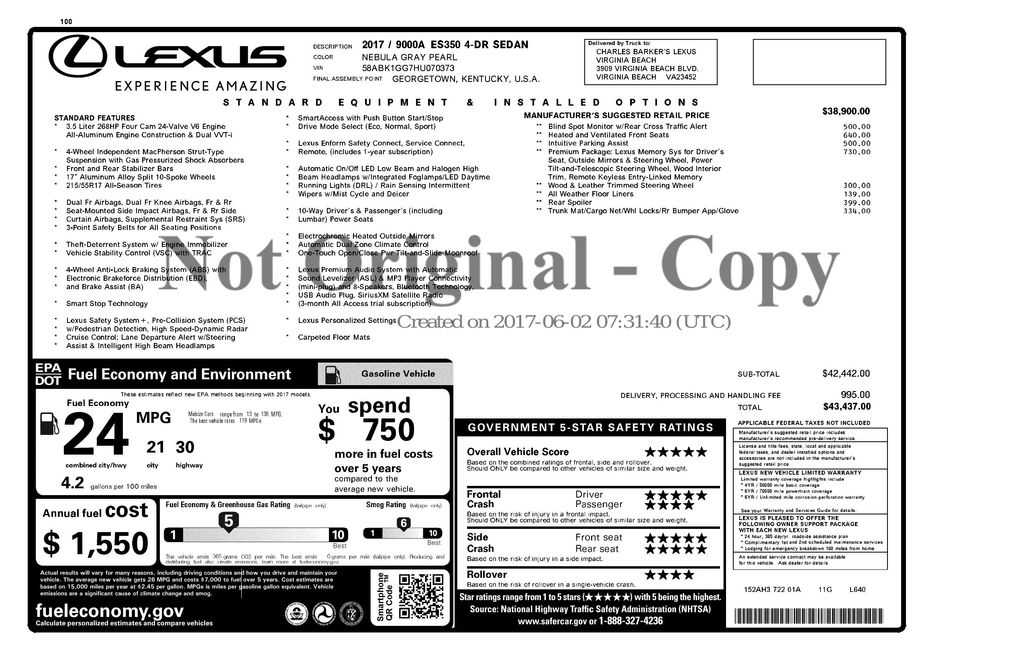 2017 Lexus ES 350 350's photo