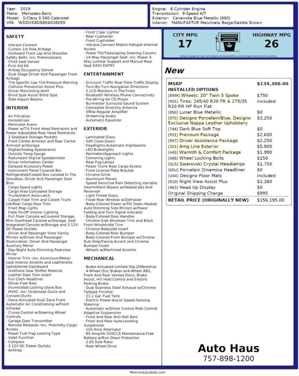 Used 2019 Mercedes-Benz S-Class S 560 Convertible