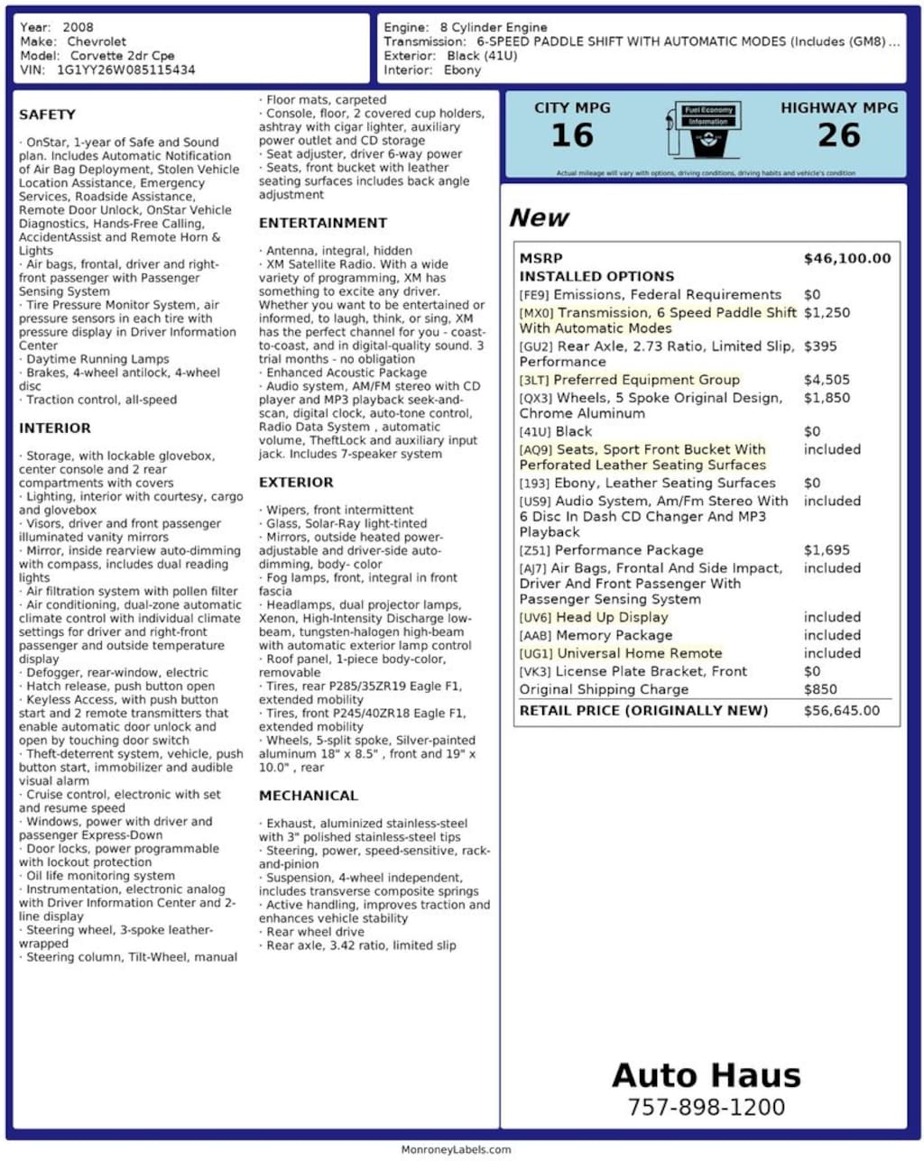 Used 2008 Chevrolet Corvette Base Coupe