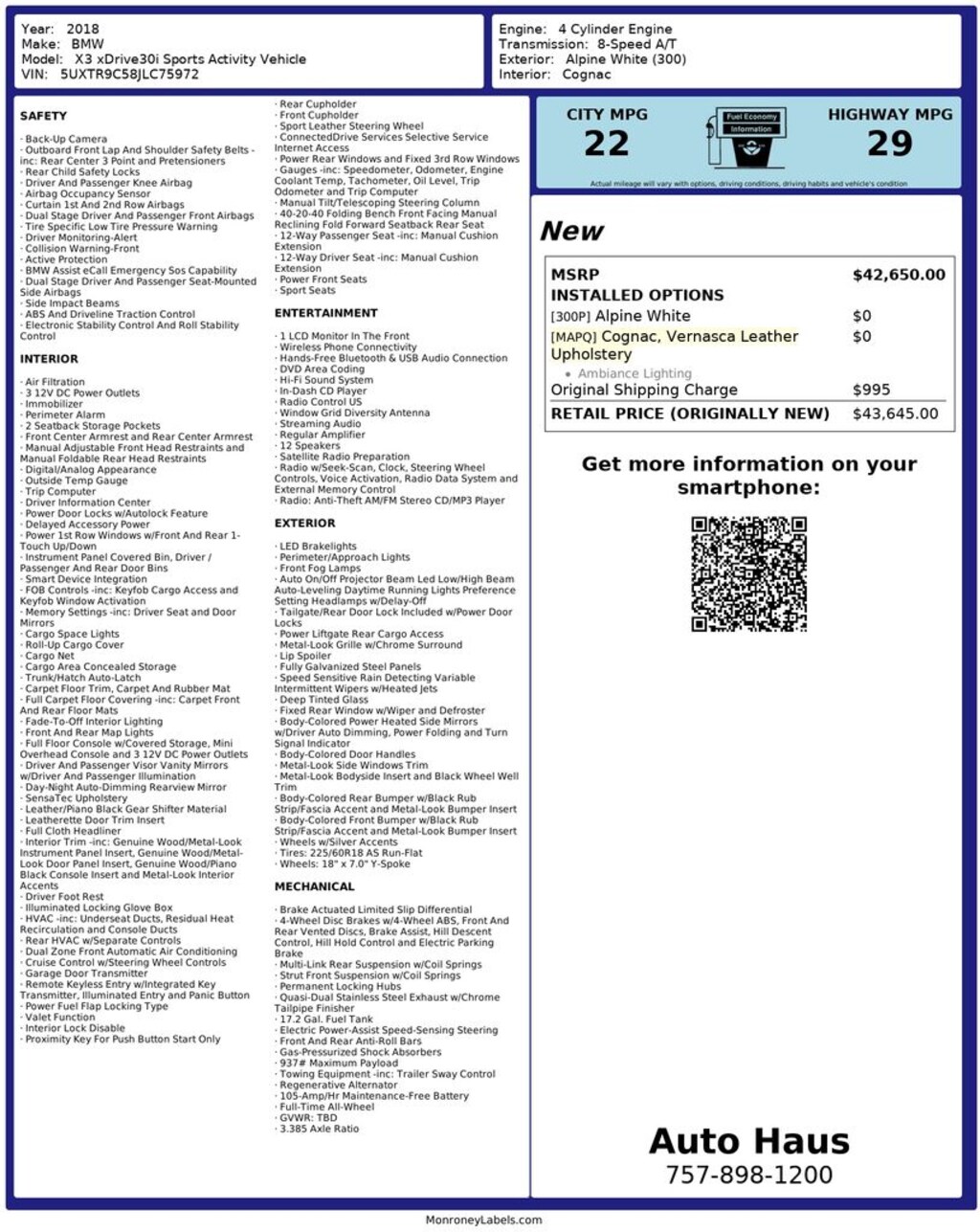 Used 2018 BMW X3 xDrive30i SUV