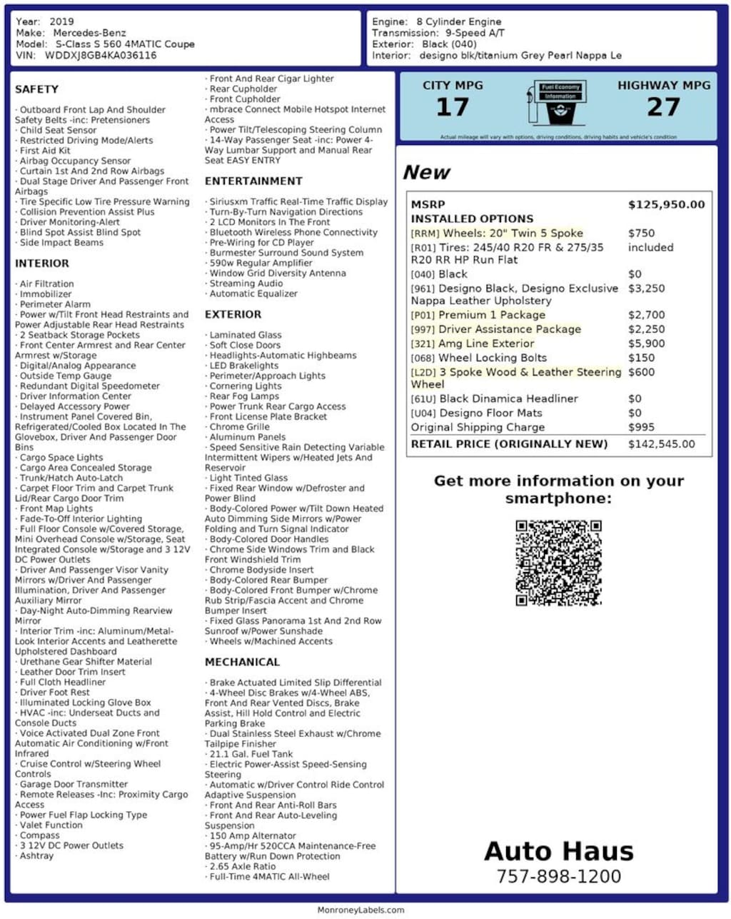 Used 2019 Mercedes-Benz S-Class S 560 Coupe