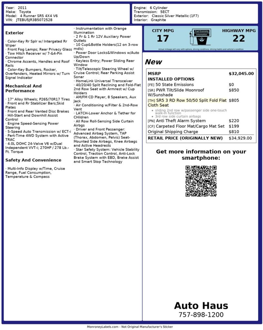 Used 2011 Toyota 4Runner SR5 SUV