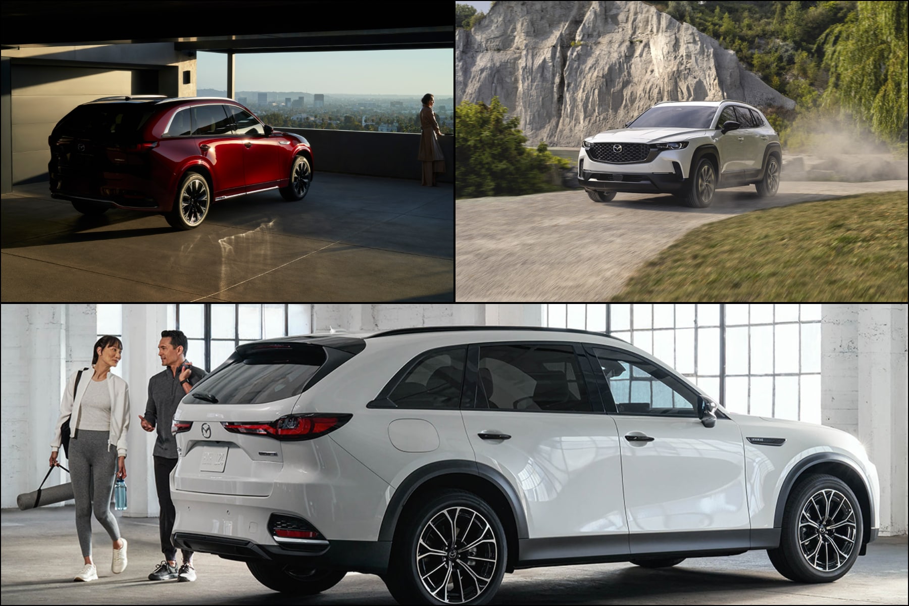 Collage of three 2026 Mazda hybrid SUVs