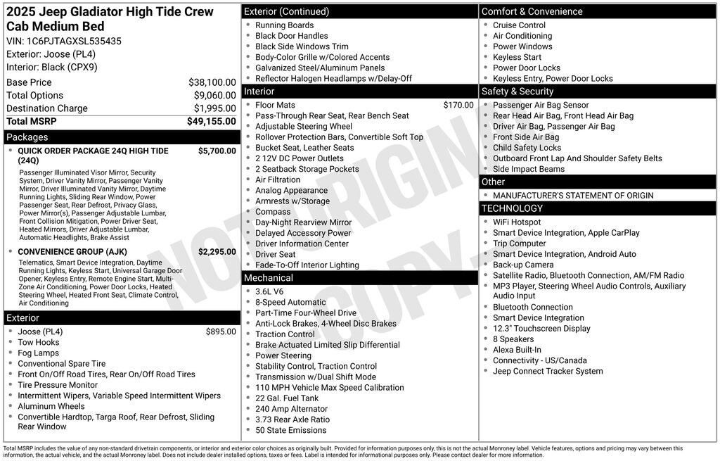 Certified 2025 Jeep Gladiator Sport Truck Crew Cab