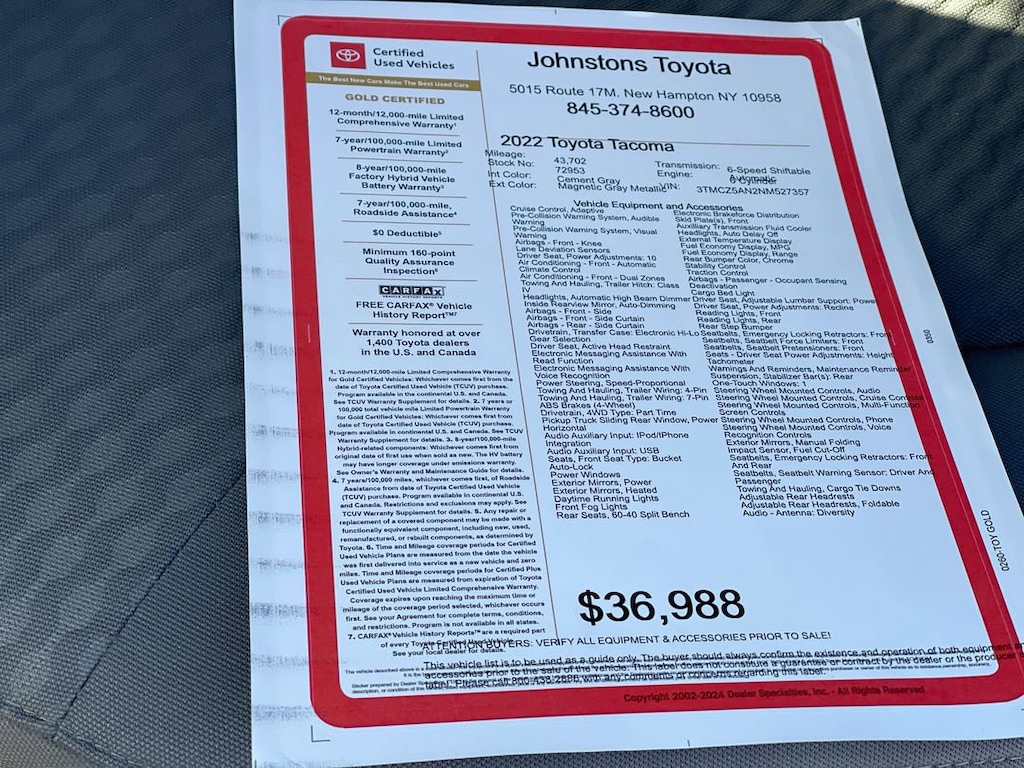 Certified 2022 Toyota Tacoma SR5 V6 Truck Double Cab