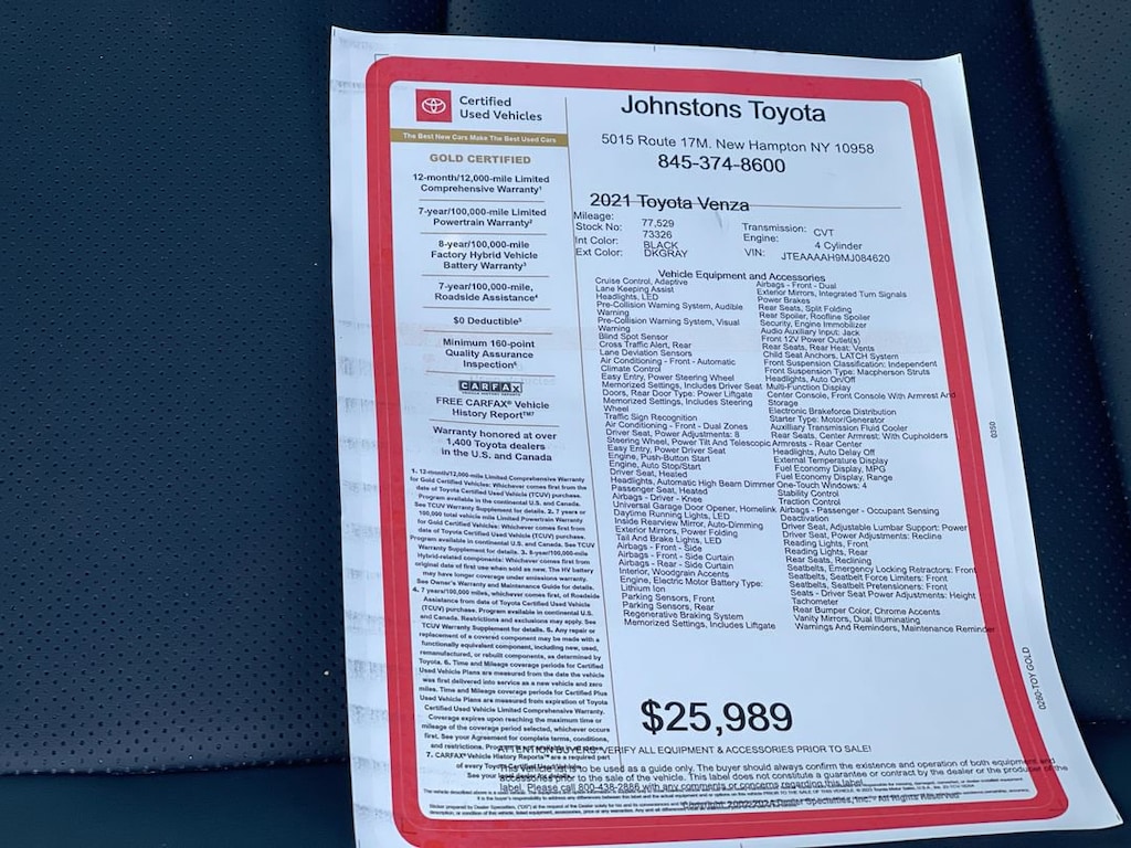 Certified 2021 Toyota Venza XLE SUV