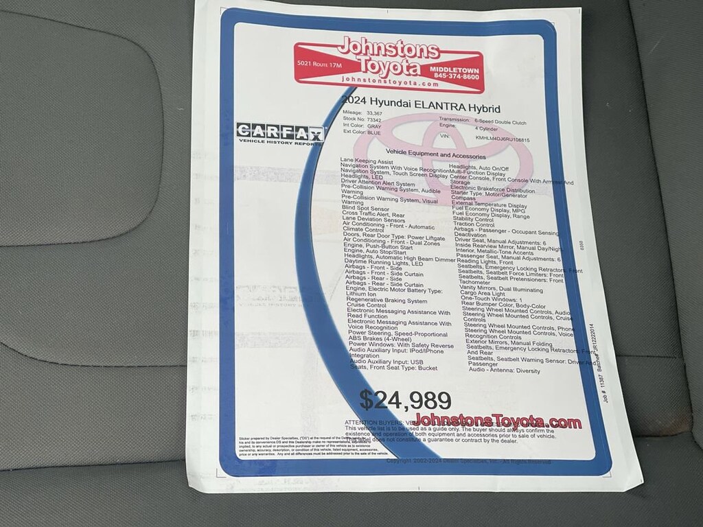 Used 2024 Hyundai Elantra Hybrid Blue Sedan