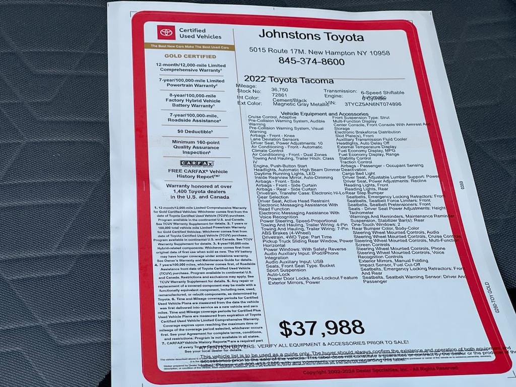 Certified 2022 Toyota Tacoma TRD Sport V6 Truck Double Cab