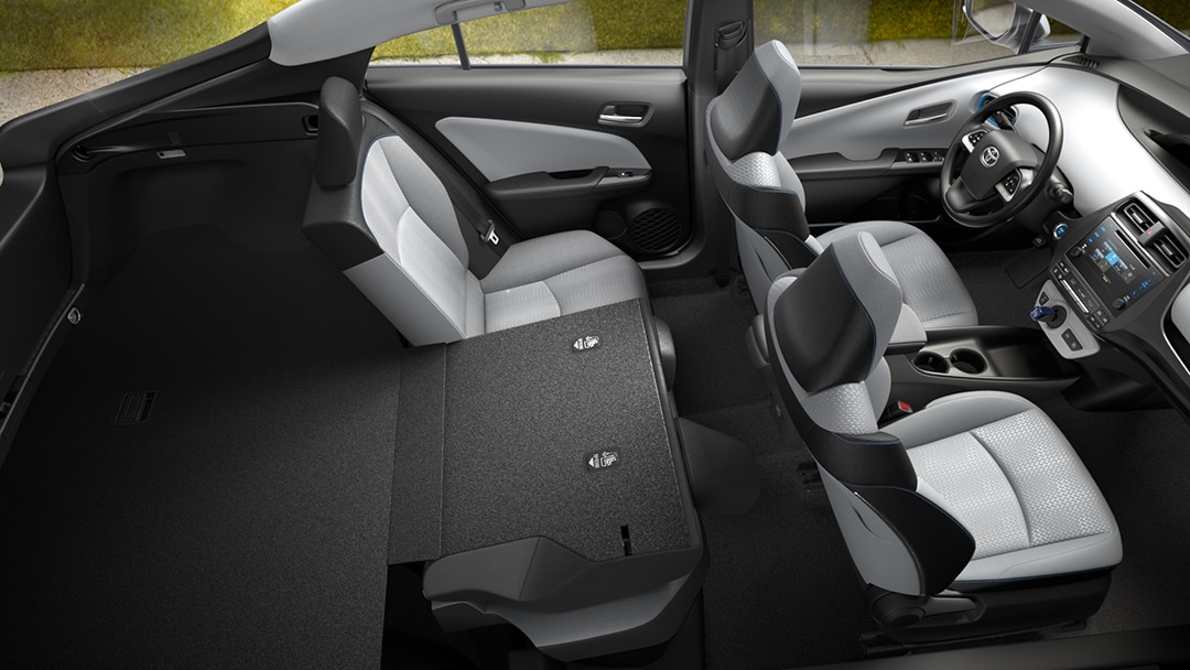 Interior of the 2018 Prius with the rear seats folded down