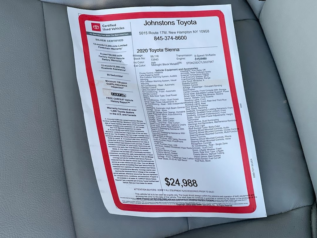 Certified 2020 Toyota Sienna LE 8 Passenger Van