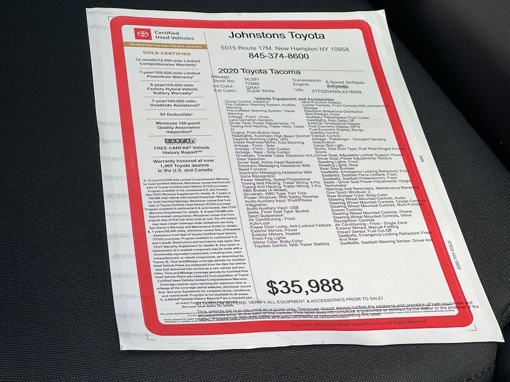 Certified 2020 Toyota Tacoma TRD Sport V6 Truck Access Cab