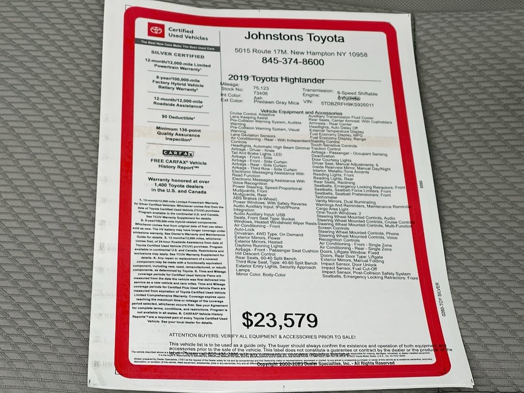 Certified 2019 Toyota Highlander LE V6 SUV