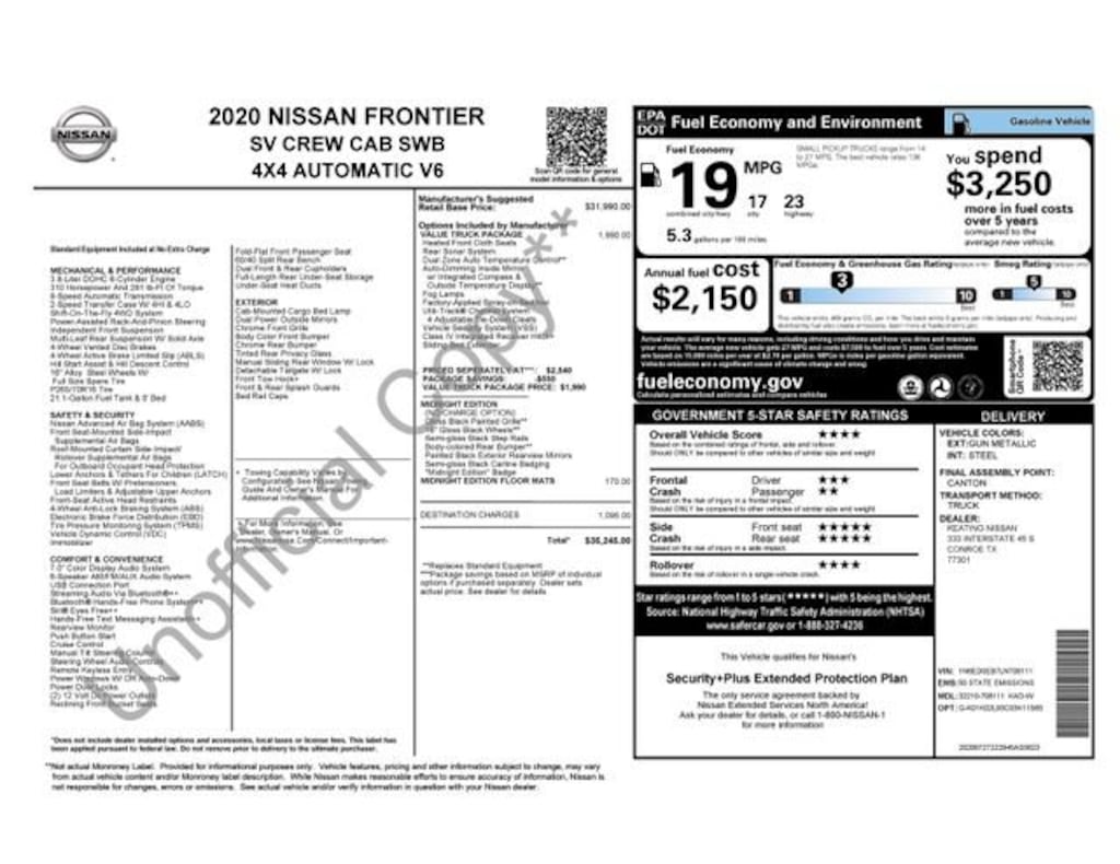 Used 2020 Nissan Frontier SV Truck Crew Cab
